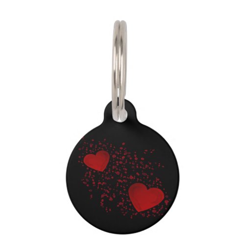 Red Hearts Dots Black Dog Name Telephone Number Pet ID Tag