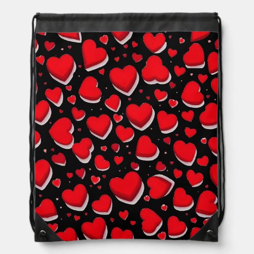 Red Hearts  Drawstring Bag