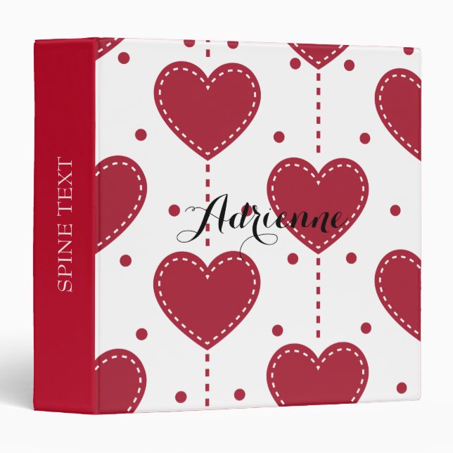 Red Hearts elegant pattern dots 3 Ring Binder (Front/Spine)