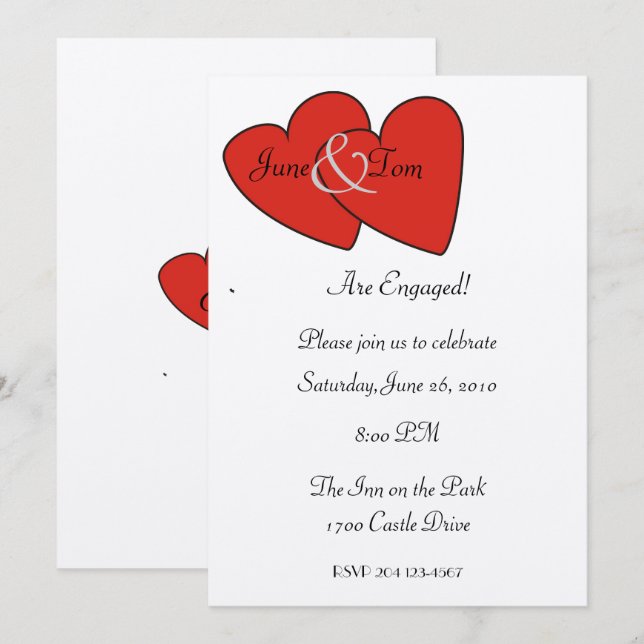 Red Hearts Engagement Invitation (Front/Back)