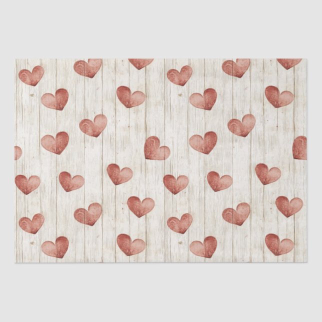Red Hearts Faux Wood Tissue Paper (Front)