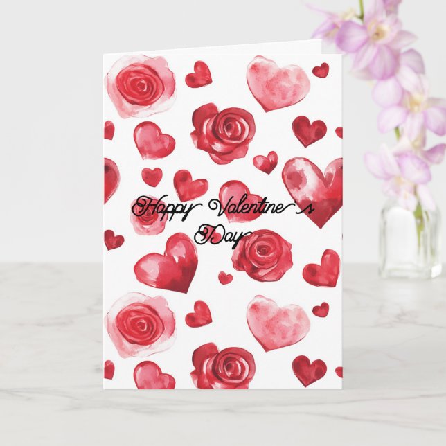 Red Hearts Flowers Valentine's Day Card (Orchid)