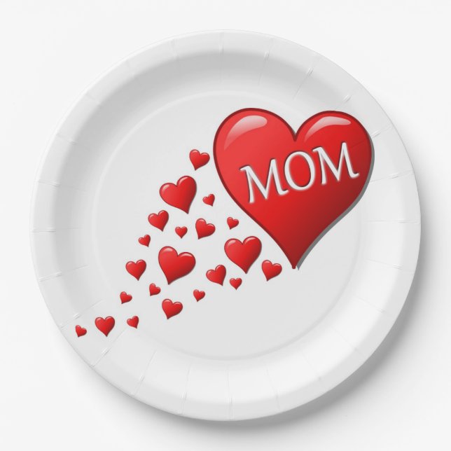RED HEARTS FOR MOM PAPER PLATES (Front)