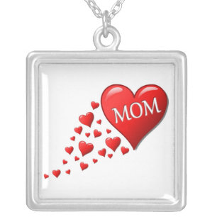 RED HEARTS FOR MOM SILVER PLATED NECKLACE