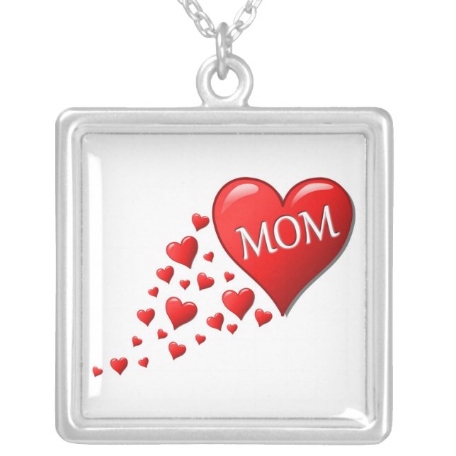 RED HEARTS FOR MOM SILVER PLATED NECKLACE (Front)