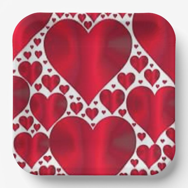 RED HEARTS FOR VALENTINE'S DAY PAPER PLATES (Front)