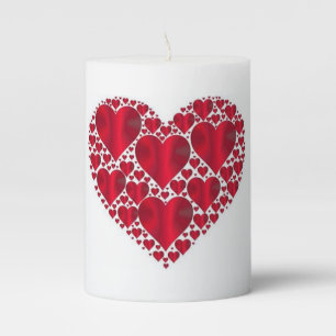 RED HEARTS FOR VALENTINE'S DAY PILLAR CANDLE