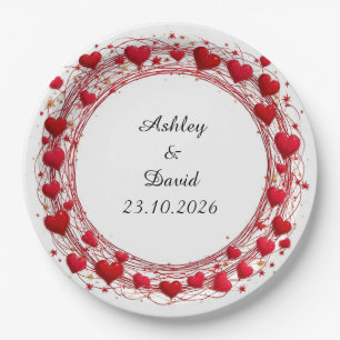 Red Hearts Frame Paper Plates