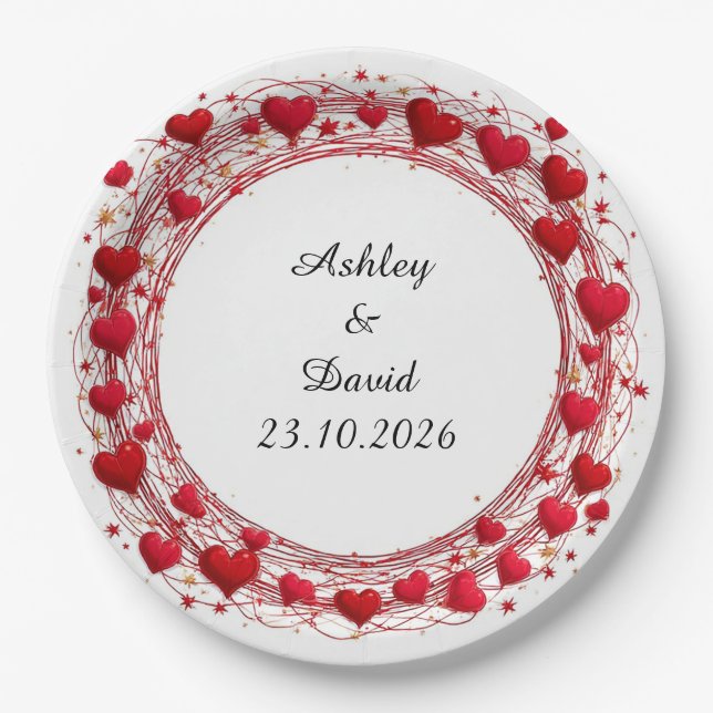 Red Hearts Frame Paper Plates (Front)