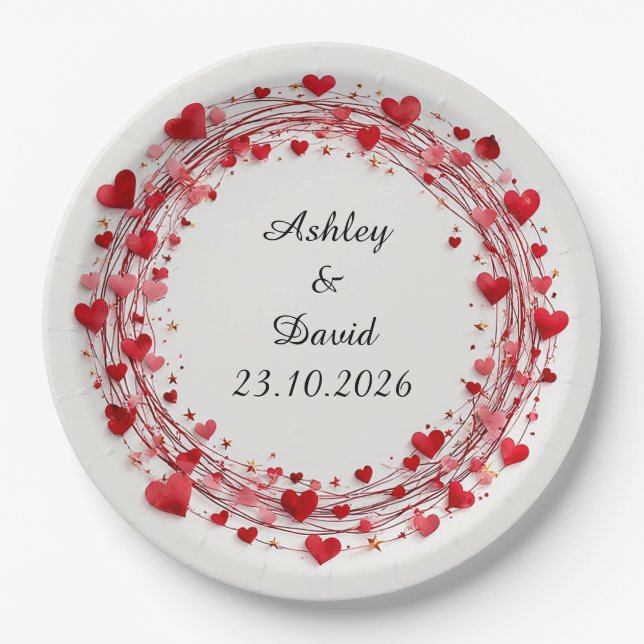 Red Hearts Frame Paper Plates (Front)