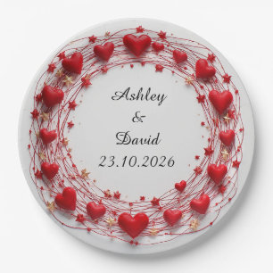Red Hearts Frame Paper Plates
