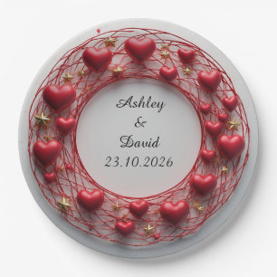 Red Hearts Frame Paper Plates