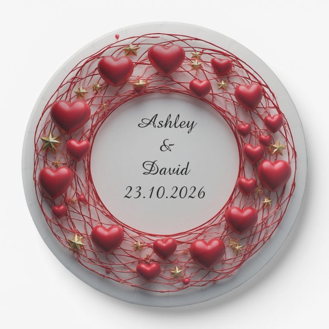 Red Hearts Frame Paper Plates (Front)