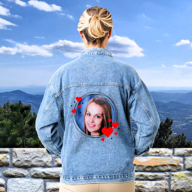 Red Hearts Framed Custom Photo Personalized Denim Jacket (Creator Uploaded)