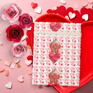 Red Hearts French Mastiff Dog Lover Valentine Wrapping Paper