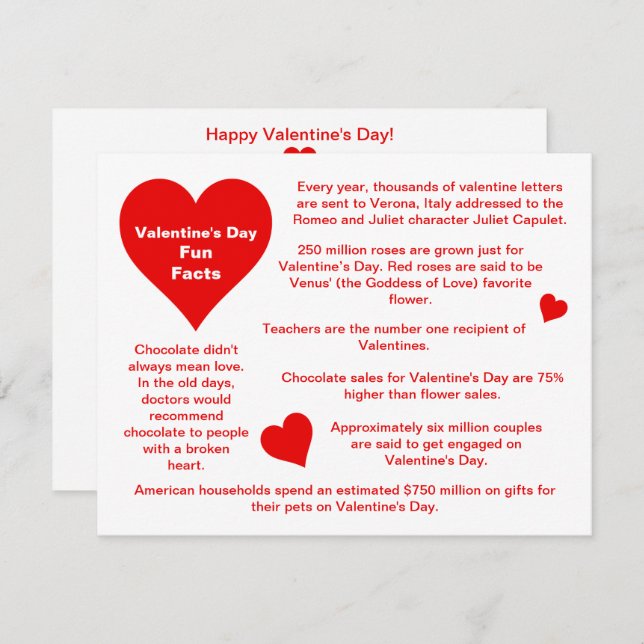 Red Hearts Fun Facts Valentine's Day Card (Front/Back)