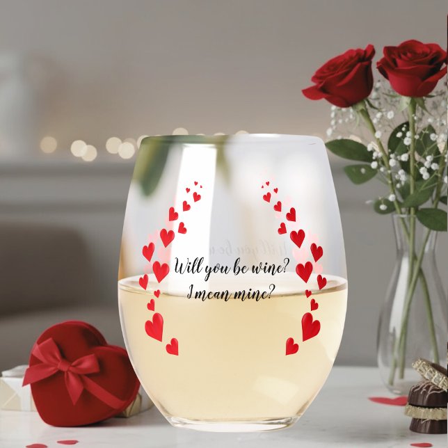 Red Hearts Funny Valentine’s Day  Stemless Wine Glass (Creator Uploaded)