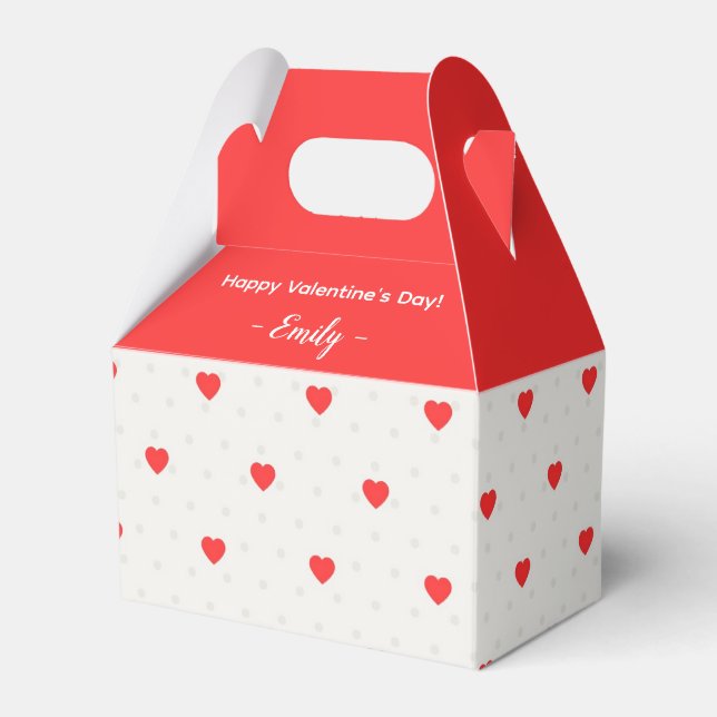 Red Hearts Gable Box - Valentine's Day Favor Box (Front Side)