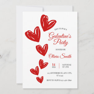 Red hearts galentines party invite , valentines 