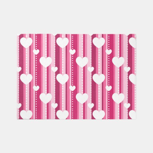 Red Hearts Geometric Stripes Girls Bedroom Area  Rug