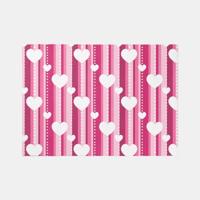Red Hearts Geometric Stripes Girls Bedroom Area  Rug (Front)