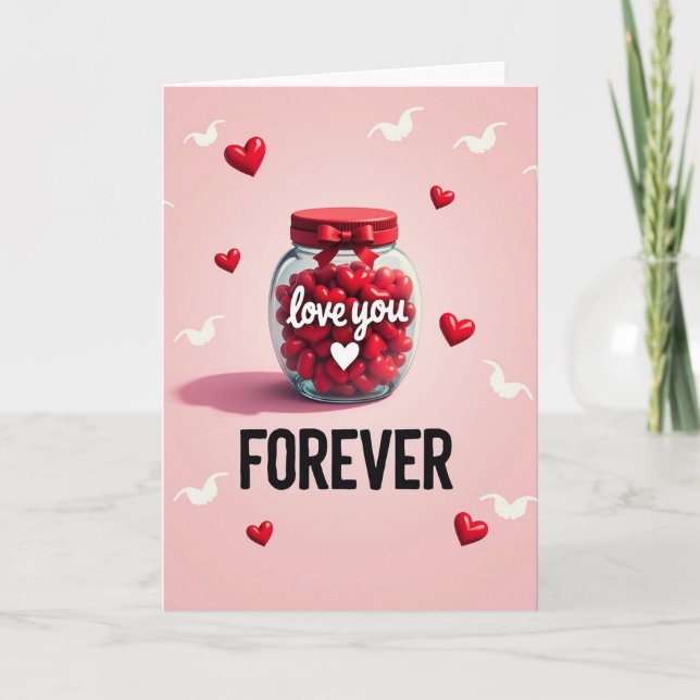 Red Hearts Glass Jar Love Card (Front)