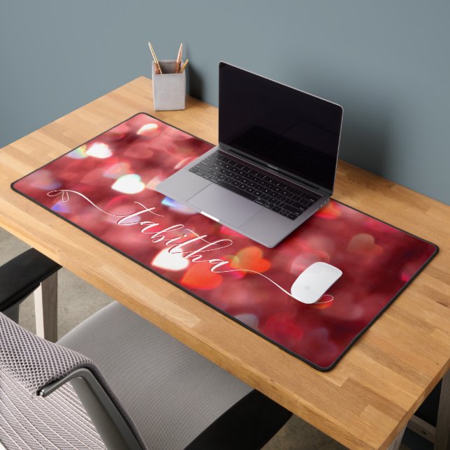 Red Hearts Glitter Desk Mat (Office 2)