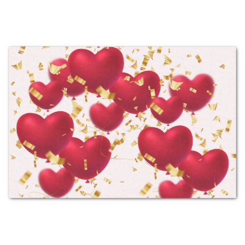 Red Hearts Gold Confetti  Tissue Paper