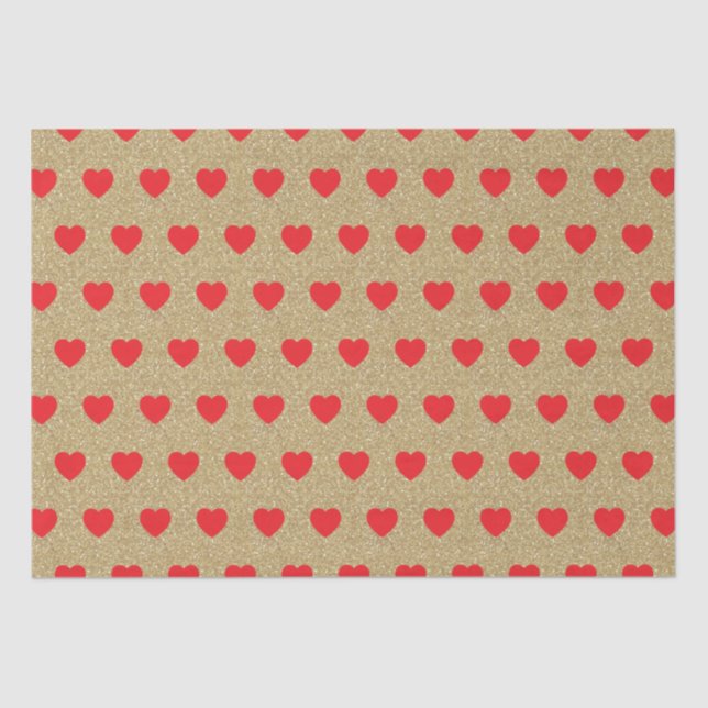 Red Hearts, Gold Glitter Sparkles Tissue Paper (Front)