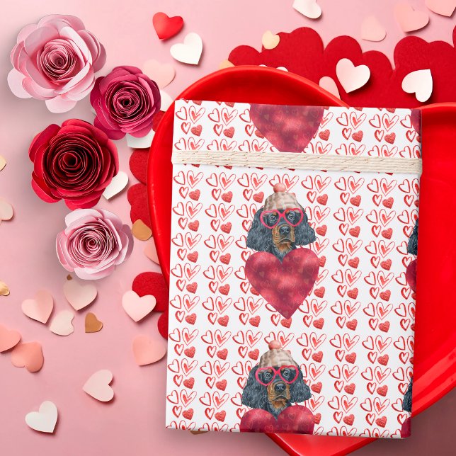 Red Hearts Gordon Setter Dog Lover Valentine Wrapping Paper (Creator Uploaded)