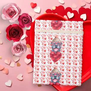 Red Hearts Gray Pitbull Dog Lover Valentine Wrapping Paper
