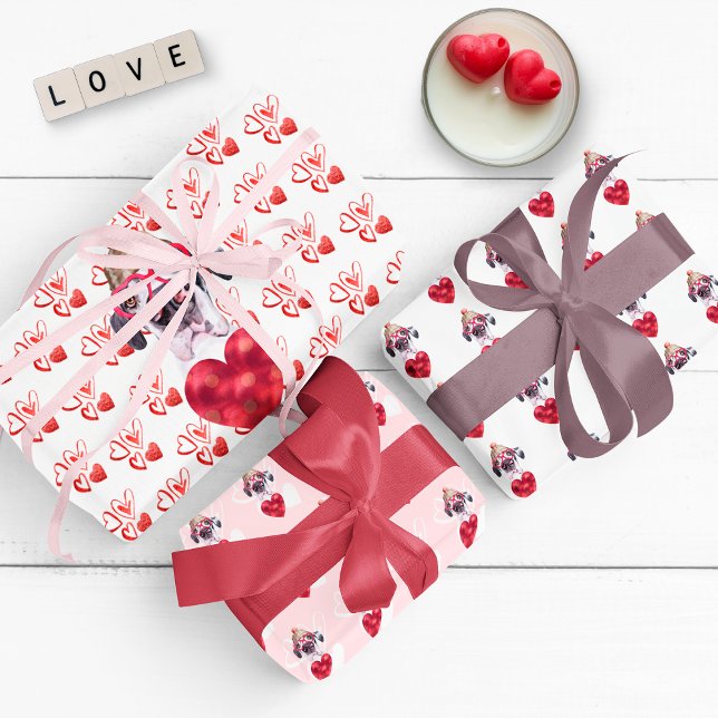 Red Hearts Great Dane Dog Lover Valentines Gift Wrapping Paper Sheets (Creator Uploaded)