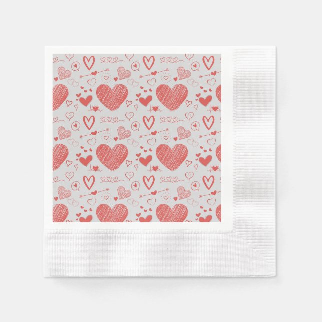 red hearts - grey background napkins (Front)