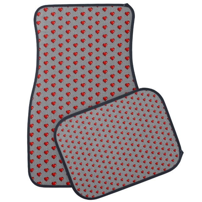 Red Hearts Grey Floor Car Mats (Set)