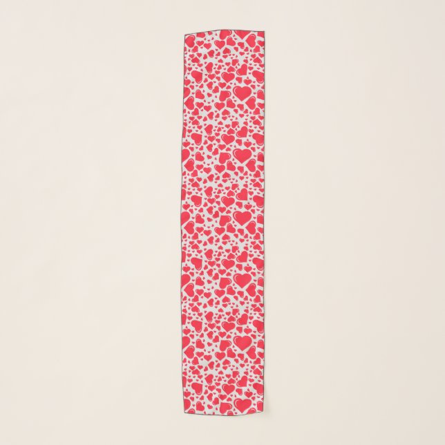 Red Hearts Grey Valentine's Day Scarf (Front)