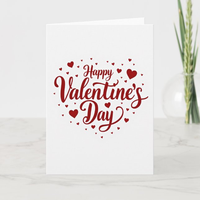 Red Hearts Happy Valentine Day Card (Front)