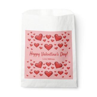 Red Hearts Happy Valentine's Day &amp; Custom Text Favor Bag