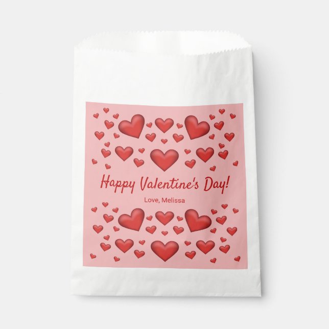 Red Hearts Happy Valentine's Day & Custom Text Favor Bag (Front)