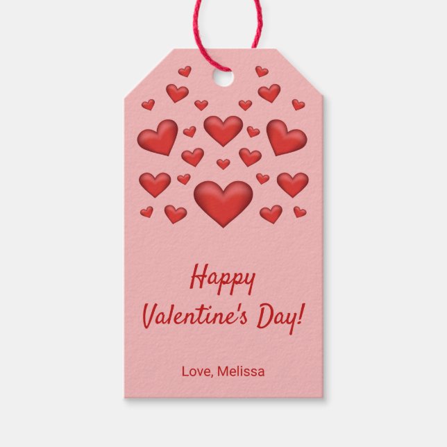 Red Hearts Happy Valentine's Day & Custom Text Gift Tags (Front)