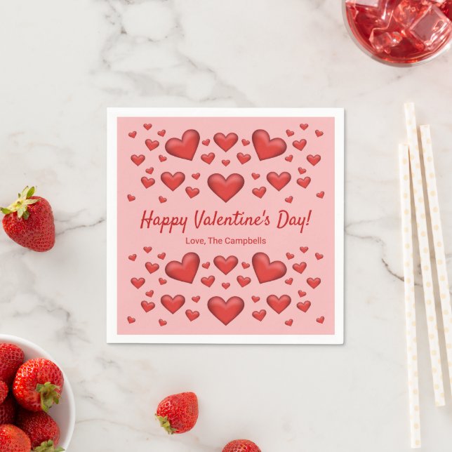 Red Hearts Happy Valentine's Day & Custom Text Napkins (Insitu)