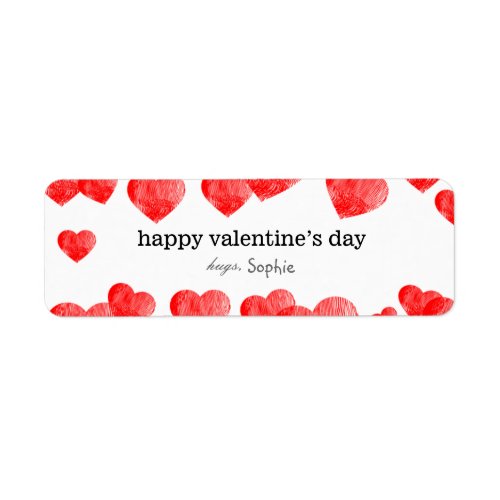 Red Hearts Happy Valentines Day Label