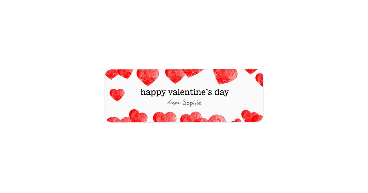 Red Hearts Happy Valentine's Day Label