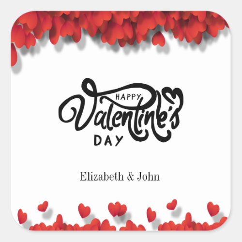 Red Hearts Happy Valentines Day  Square Sticker