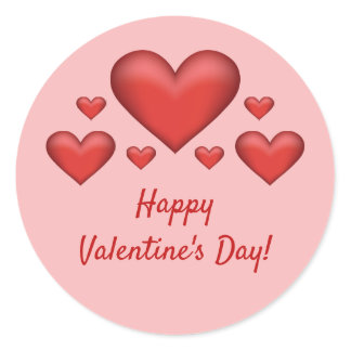 Red Hearts &amp; Happy Valentine's Day Text Classic Round Sticker