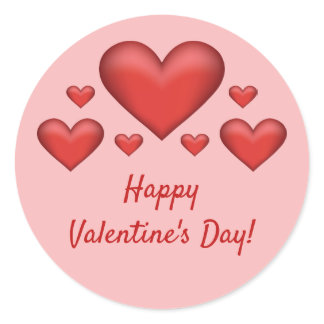 Red Hearts &amp; Happy Valentine's Day Text Classic Round Sticker
