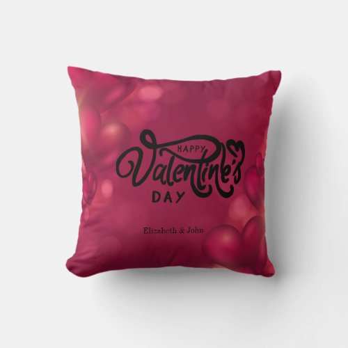 Red Hearts Happy Valentines Day    Throw Pillow