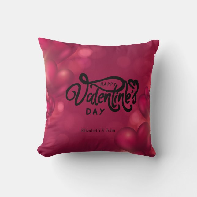 Red Hearts Happy Valentine's Day    Throw Pillow (Front)