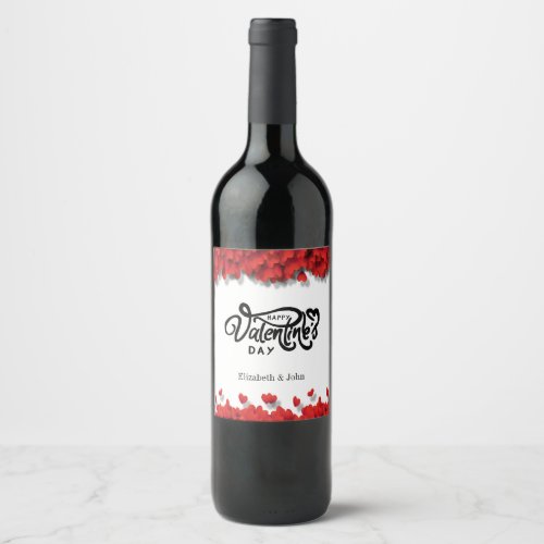 Red Hearts Happy Valentines Day Wine Label