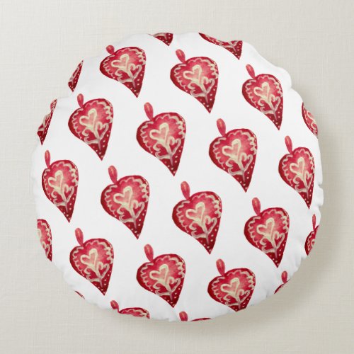 Red Hearts Holiday Toys Round Pillow