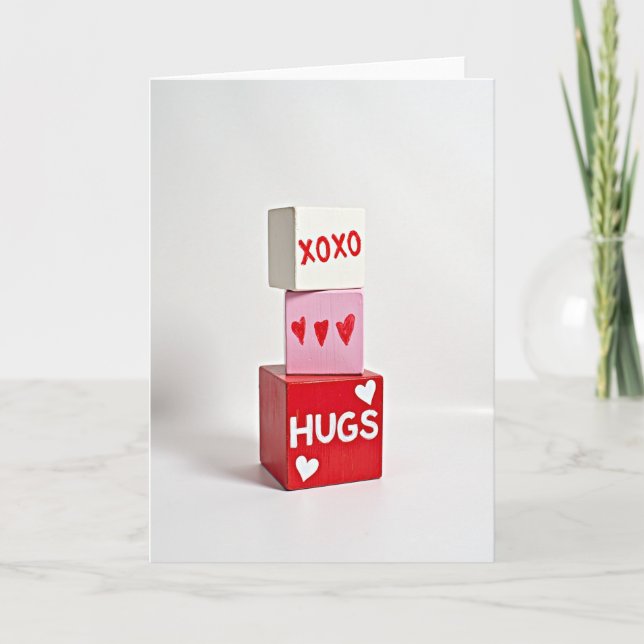 Red Hearts Hugs Blocks Card (Front)